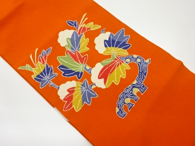 JAPANESE NAGOYA OBI / CHIRIMEN / KATAZOME / LEAF